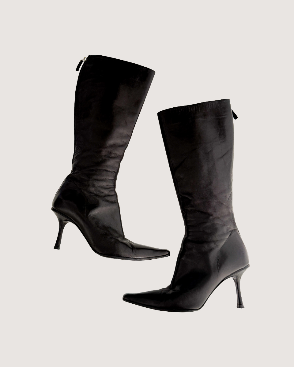 Jimmy Choo Classic Black Italian Leather Knee High Boot